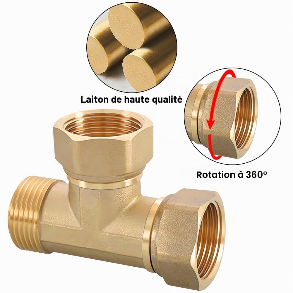 IGxIGxAG Lot de 2 raccords en T de 1" en laiton G1" en laiton - Raccord en T DN25 - Pour installations sanitaires, salles de bains, chauffages, climatiseurs