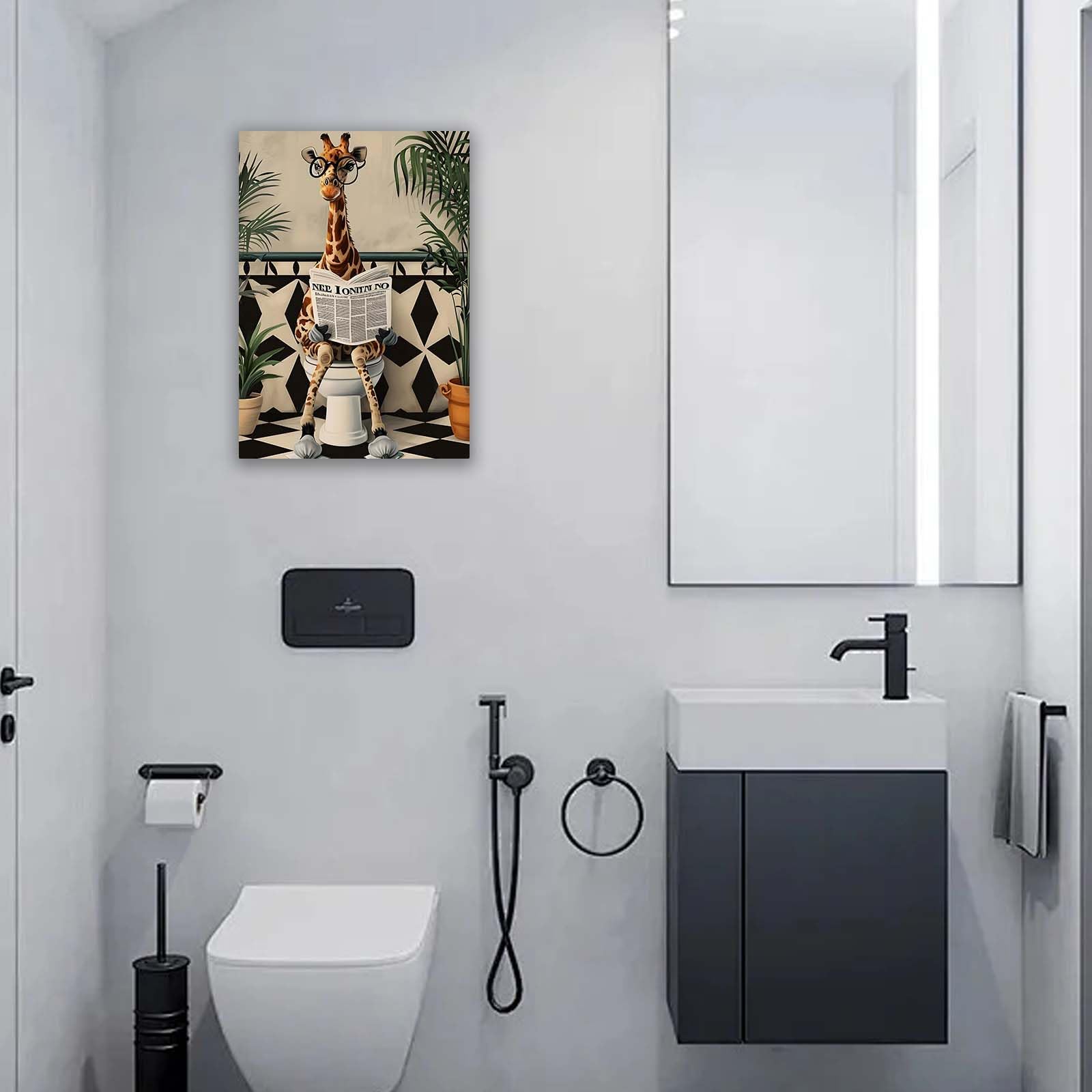 Qiukoo Wall Art Funny Giraffe Toilet Print – Framed Canvas Artwork for Bathroom Pictures and Decor, Waterproof Toilet Wall Art with Frame and Hanging Hooks, 12x16 Inch — view 6