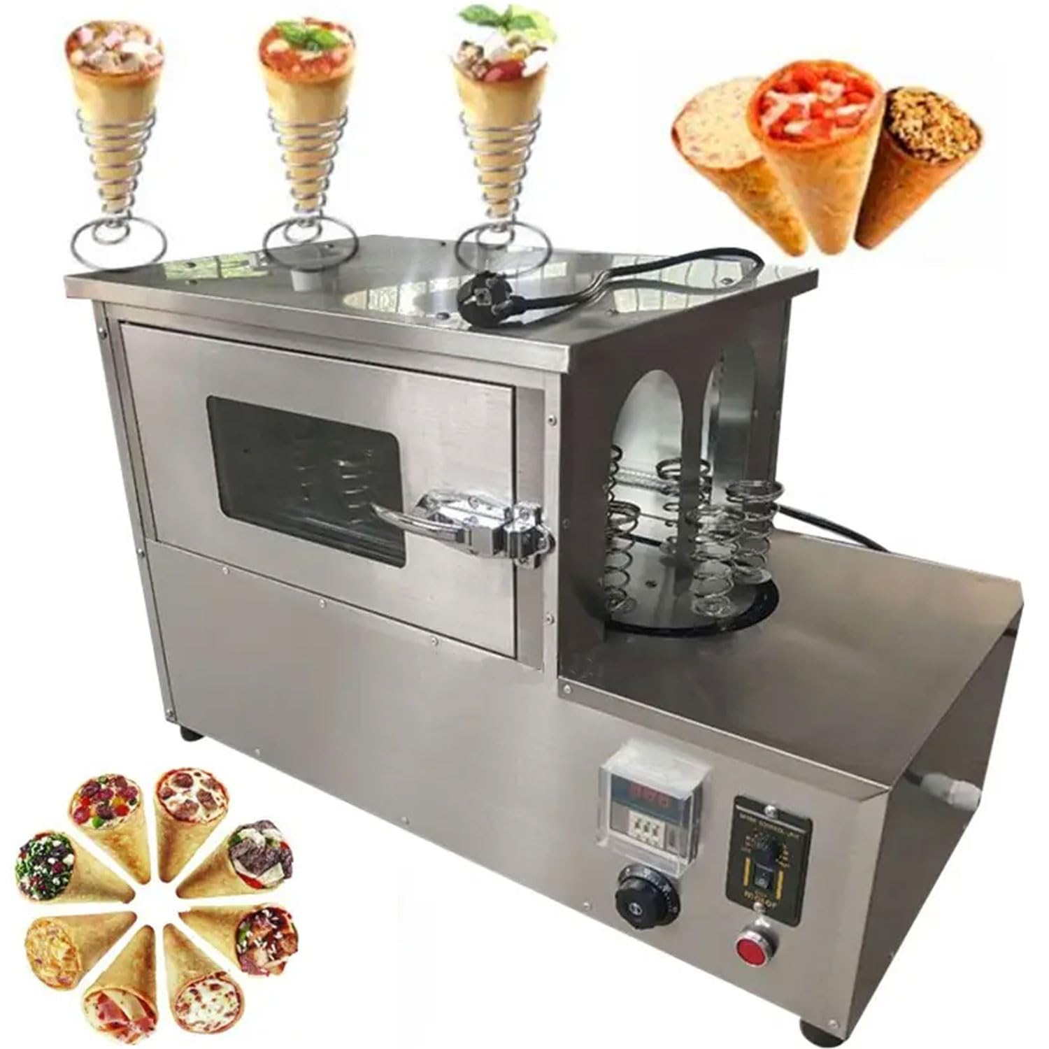 Elektryczny piec do pizzy, 2000W, stal nierdzewna z 3 obrotowymi rusztami, szybki ręczny piec do pizzy dla barów przekąskowych i restauracji fast food