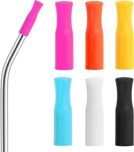 Prurex Puntas de silicona para pajitas de metal, cubiertas de punta de paja para popotes de acero inoxidable doblados de 13 pulgadas (0.315 in),
