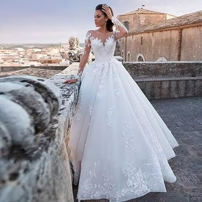 Wedding Dresses for Women Floral Lace Appliques Tulle A Line Bridal Gown for Bride4