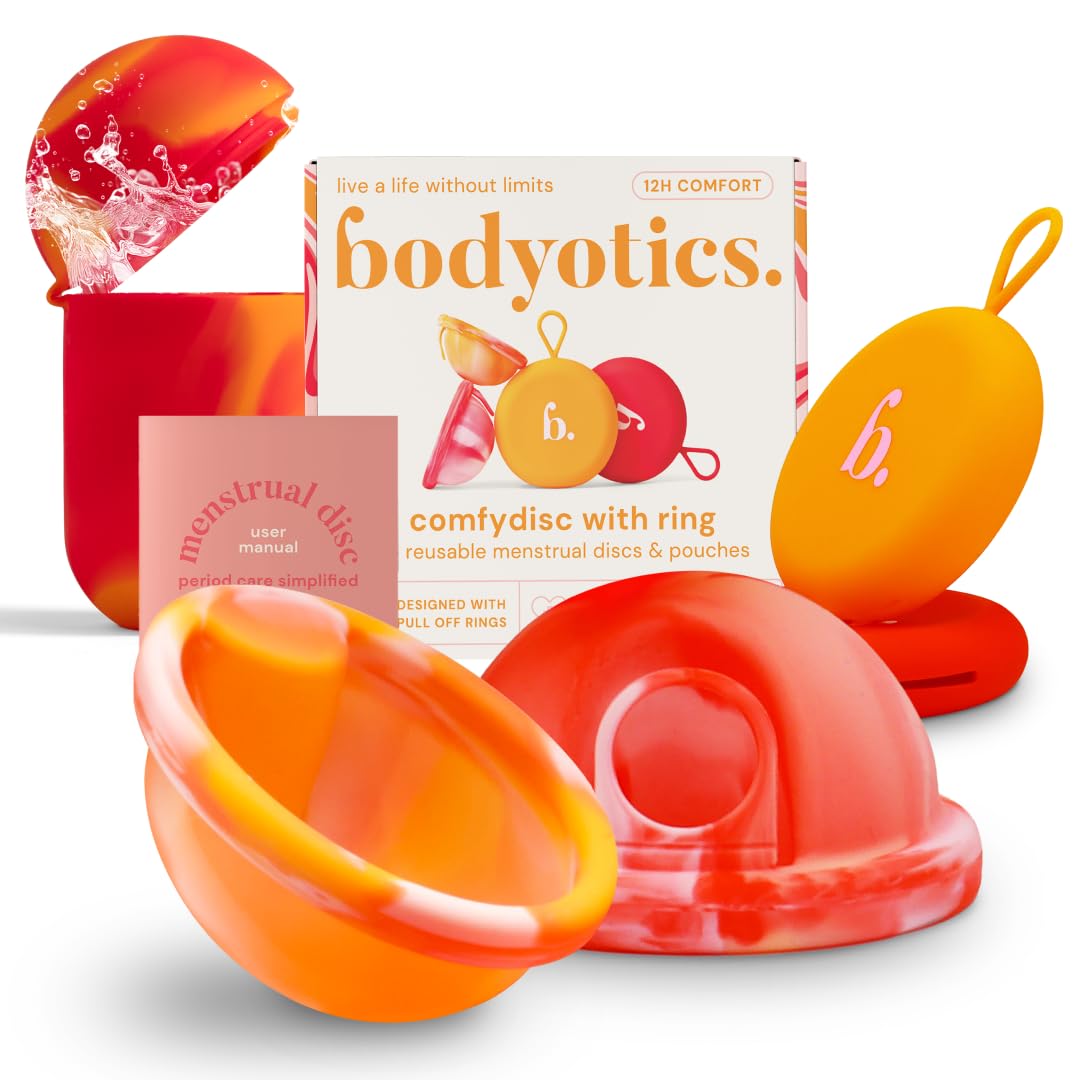 Bodyotics Reusable Menstrual Disc &amp; Case Bundle - (S &amp; L), Red/Orange