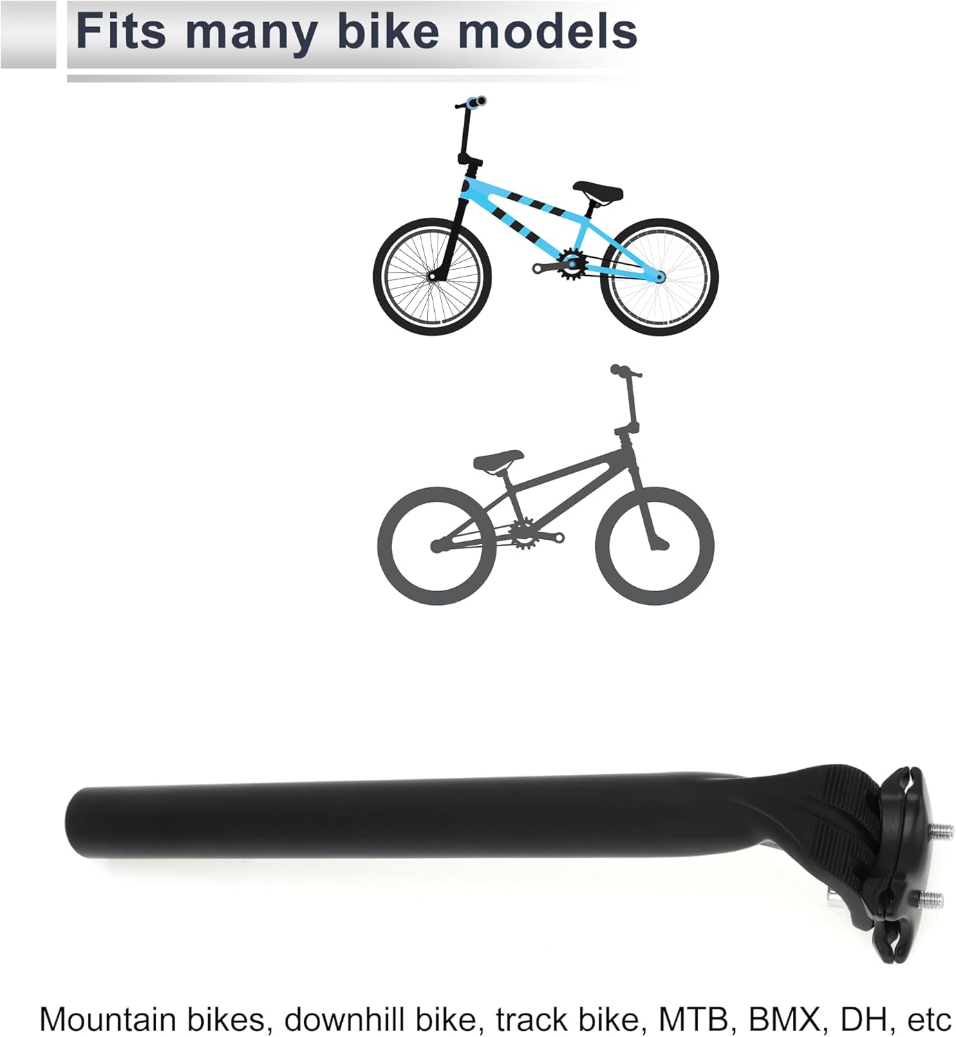 1 Pc Universal Bike Seat Posts Adjustable with Fixing Clip 27.2x300mm Bike Saddle Post Seat Tube Matte Black Carbon Fiber