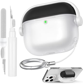AhaStyle AirPods 4 Case Cover with Secure Lock Clip, Cute Music Headset Design for AirPods 4th Generation with Cleaning Kit Soft Silicone Protective Cover Skin for Apple AirPods 4 2024 Charging Case