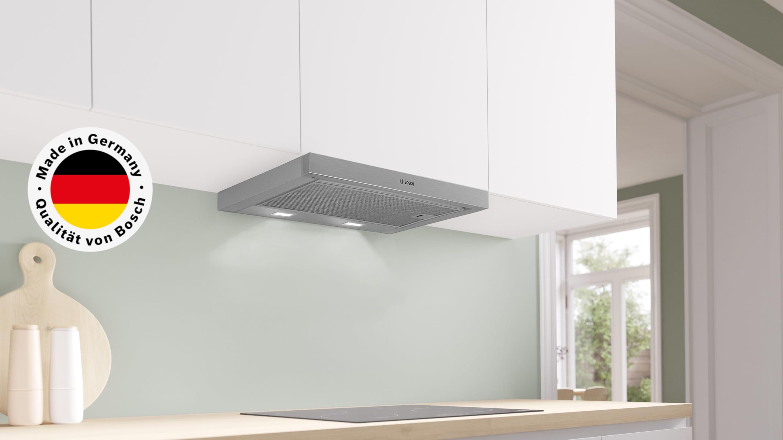 Bosch Serie 2 Flachschirmhaube 60 cm Umluft Abluft LED-Beleuchtung Metallfettfilter spülmaschinengeeignet