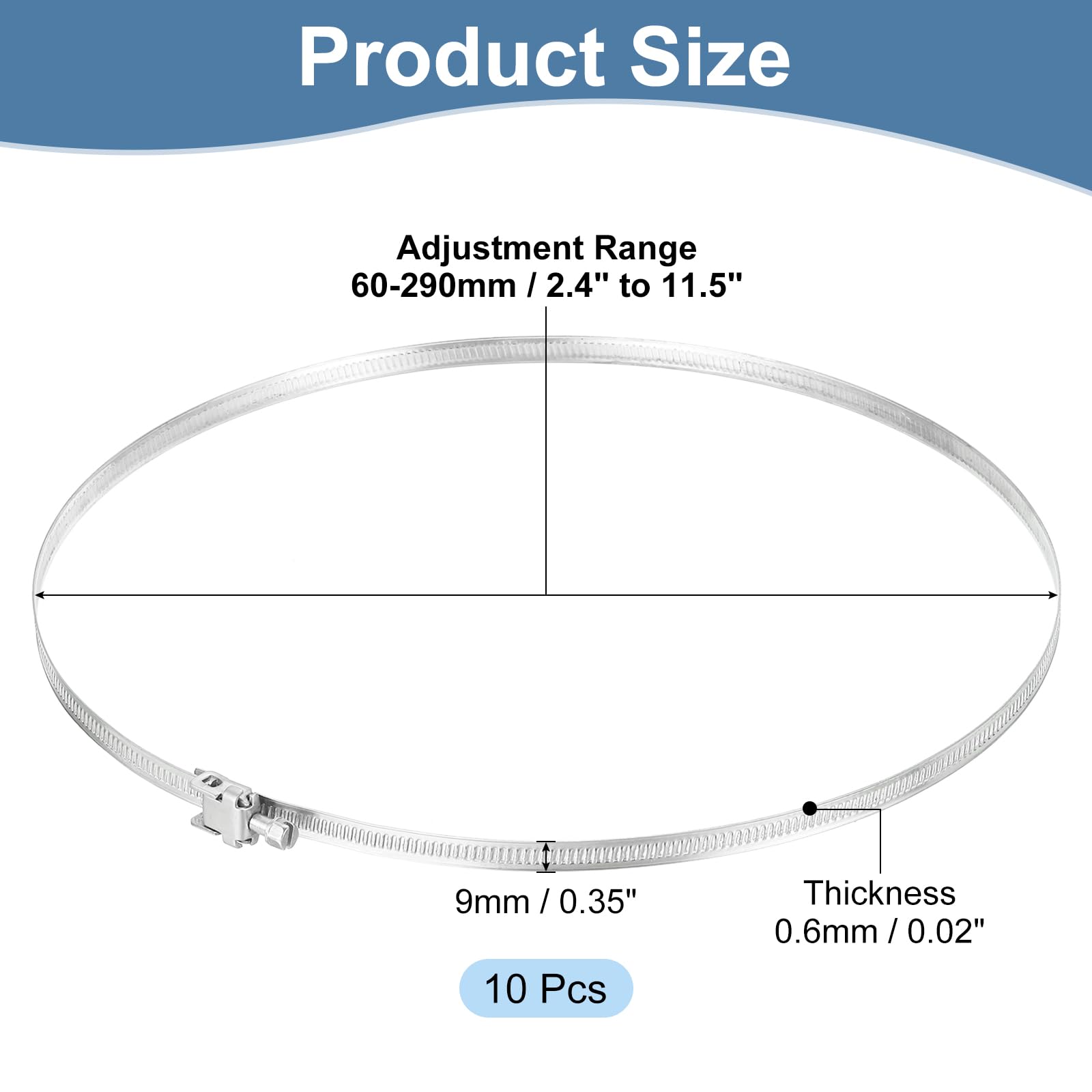 QUARKZMAN 11.5 Pollici Fascette Per Condotti In Acciaio Inox 304, 10 Pezzi Fascette Regolabili Con Vite Senza Fine Per Tubi Flessibili Riscaldamento Raffreddamento Scarico Ventilazione