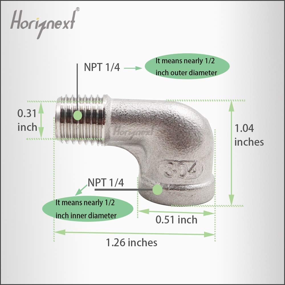 stainless steel NPT 1/4 elbow fitting 90 degree with male to female thread connecting water pipe air hose pvc tube cast coupling (2 pcs)