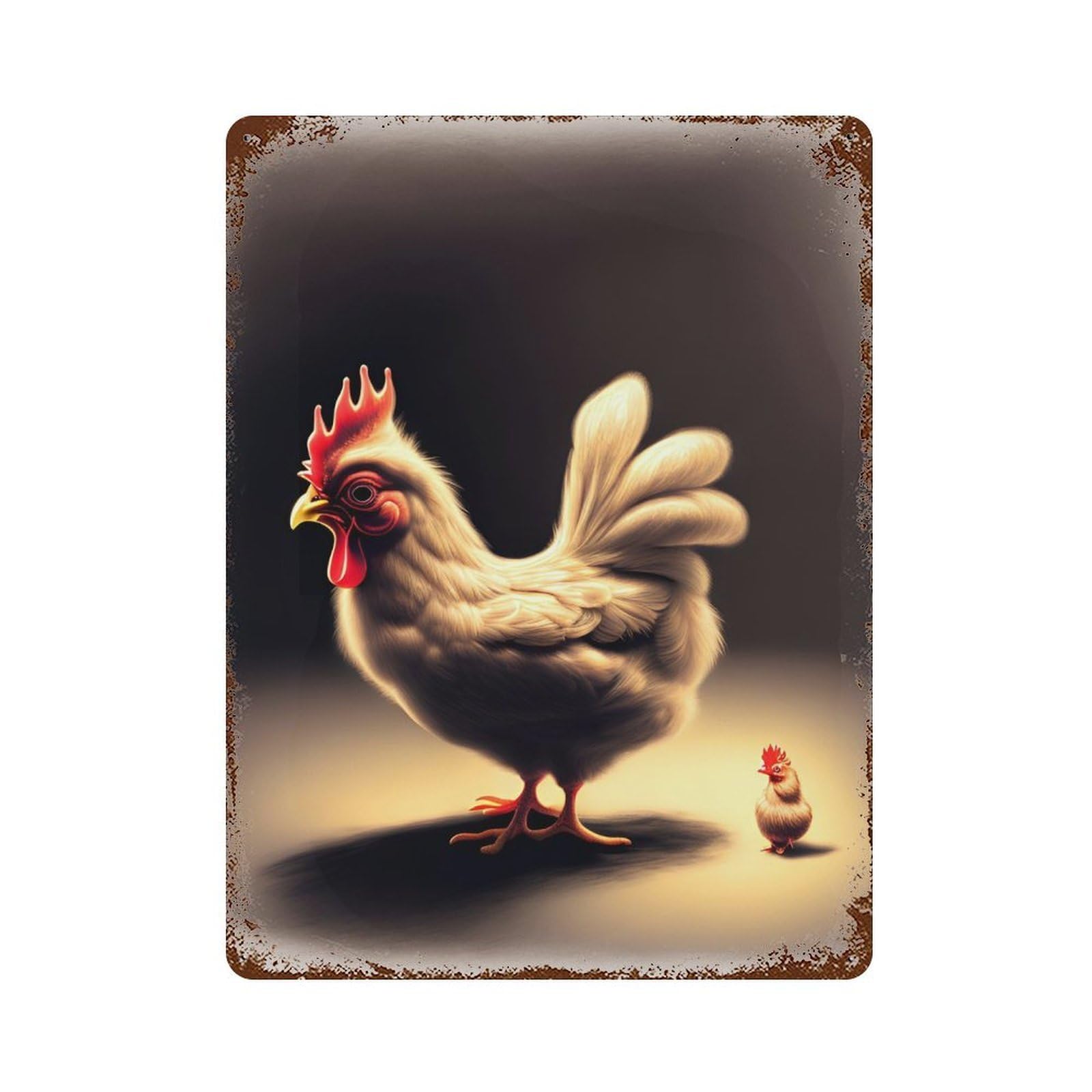 Rust Effect Rooster And Chick Farm Friends Rustic Tin Plaque 15.7"x11.8", Classic Wall Plaque for Shed, Workshop And Garage Wall Decor