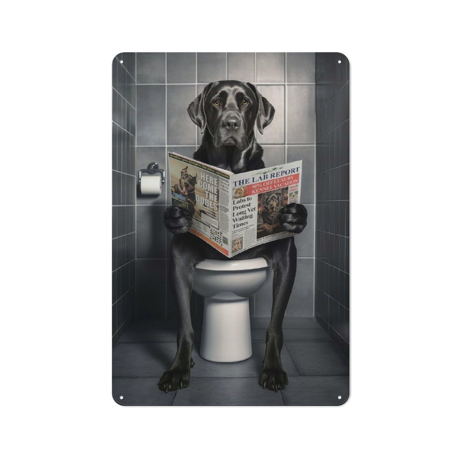 Junmoney Black Labrador On Toilet Retro-Style Tin Sign 30X20cm For Hobby Room Or Studio, For Home Interiors, Feature Walls And Decorative Displays