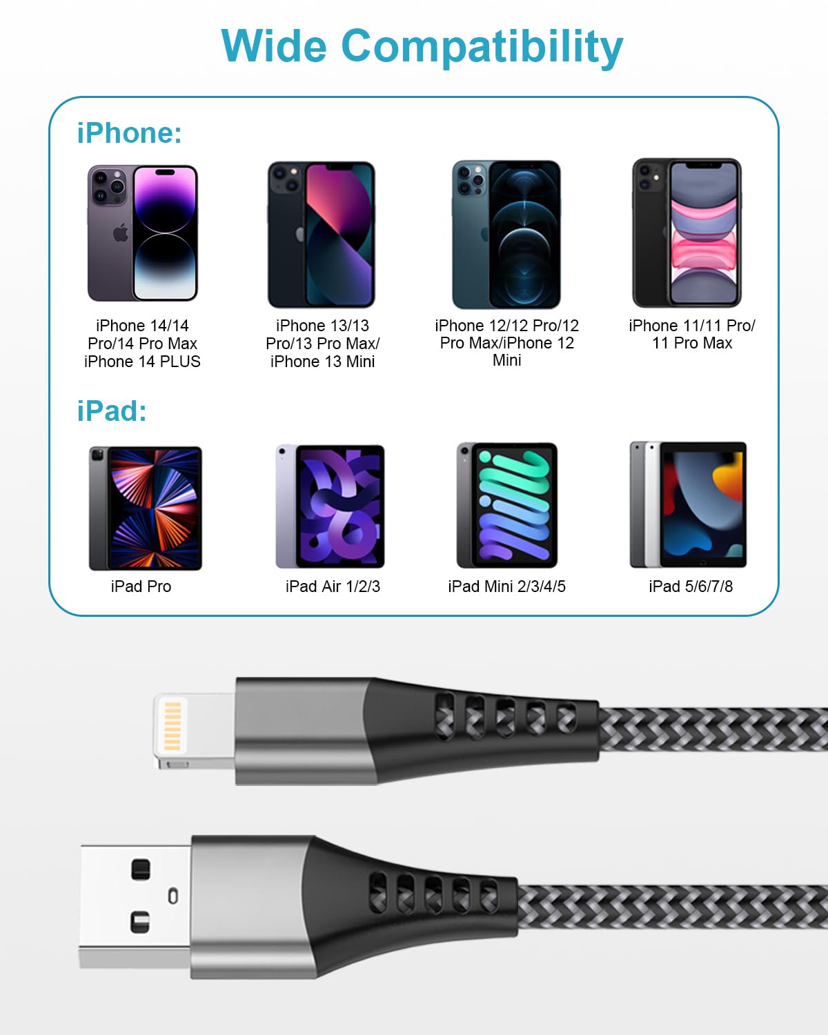 Cavo iPhone 1M 2 Pezzi [Certificato MFi], Cavo USB Lightning Nylon Cavetto iPhone per iPhone 14 13 12 11 Pro Max XS 8 7 6 iPad