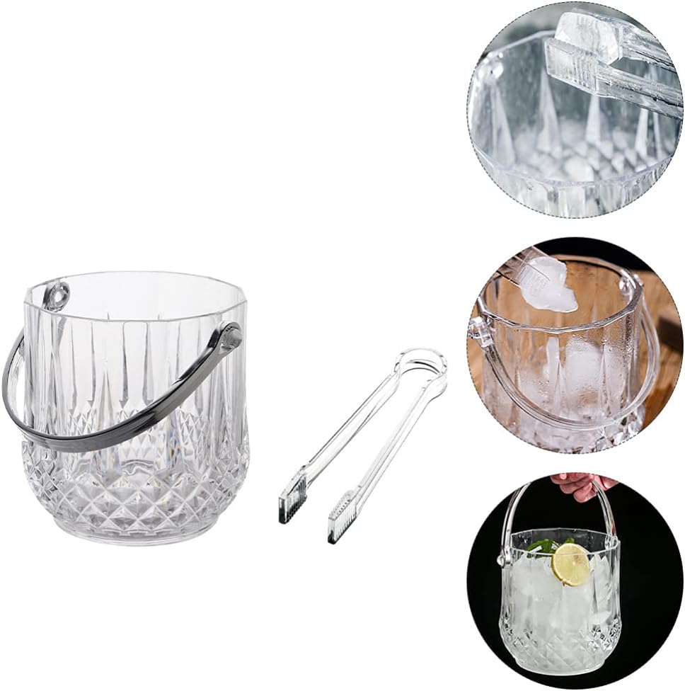 Plastic Clear Ice Bucket with Tongs and Handle Portable Acrylic Ice Bucket Wine Chiller Cooler Bar Tongs Ice Storage Tub Ice Cube Clip for Party,Home Decoration