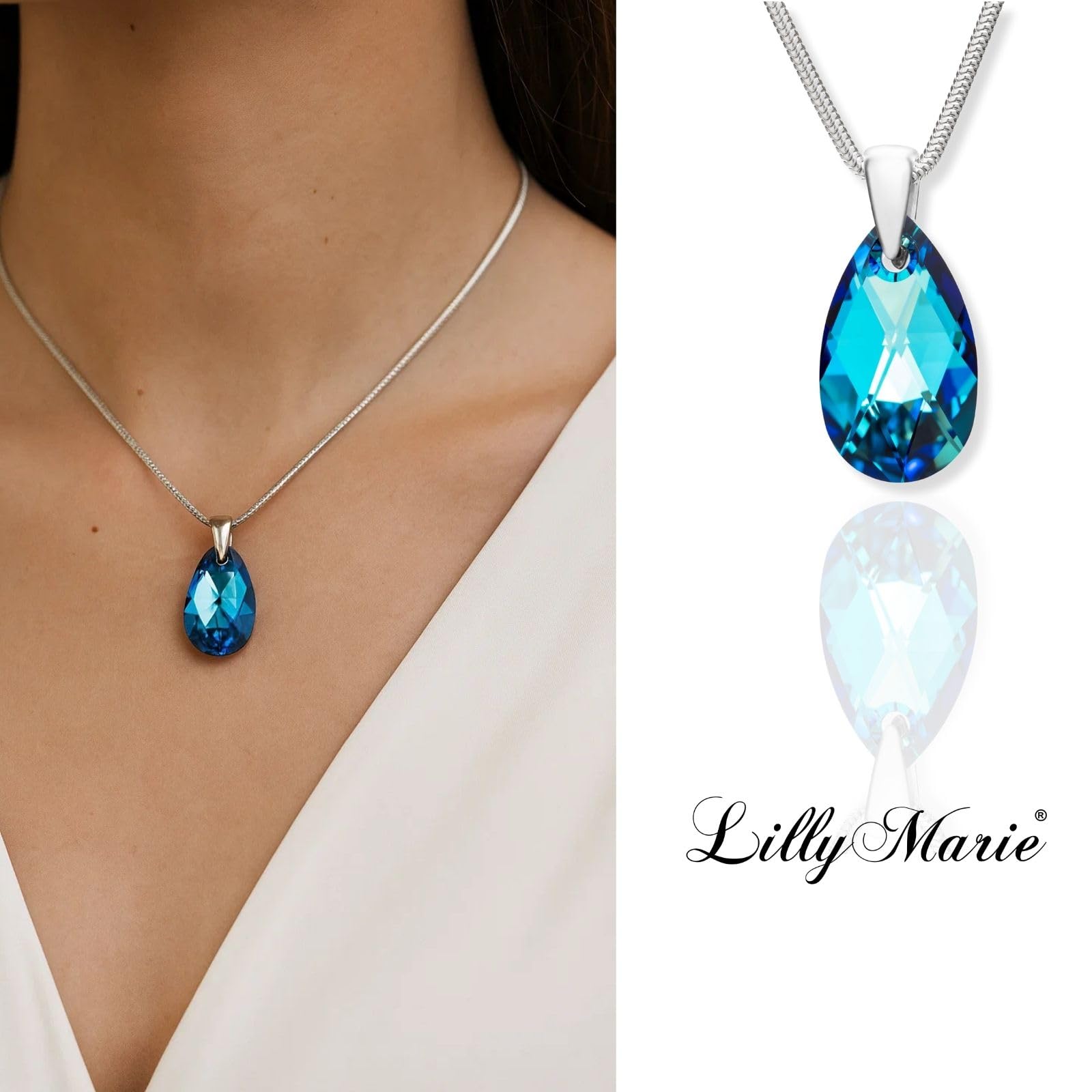 Collana Da Donna In Argento Sterling Con Ciondolo A Goccia Blu Di Lusso