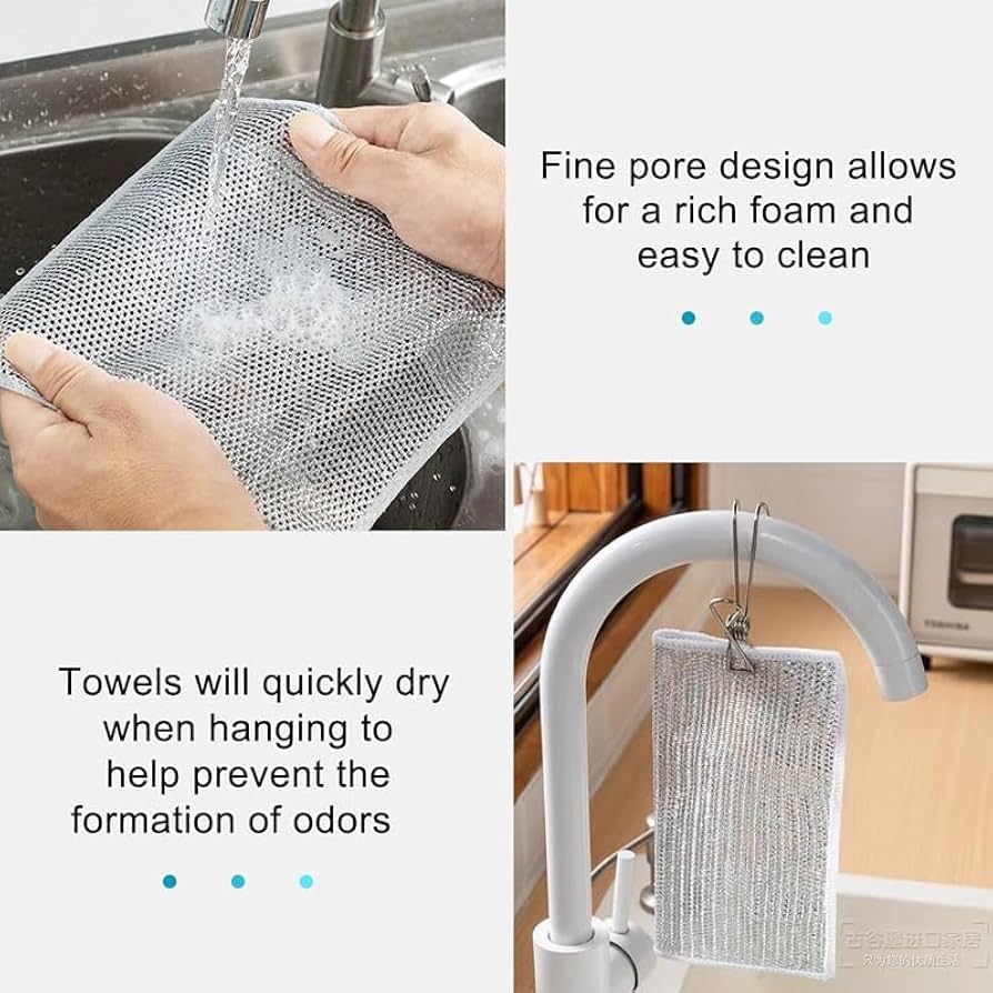 Vensi SHOP ZONE Wire Dish Cloth Stainless-Steel Steel Scrubber, Pack of 10 2