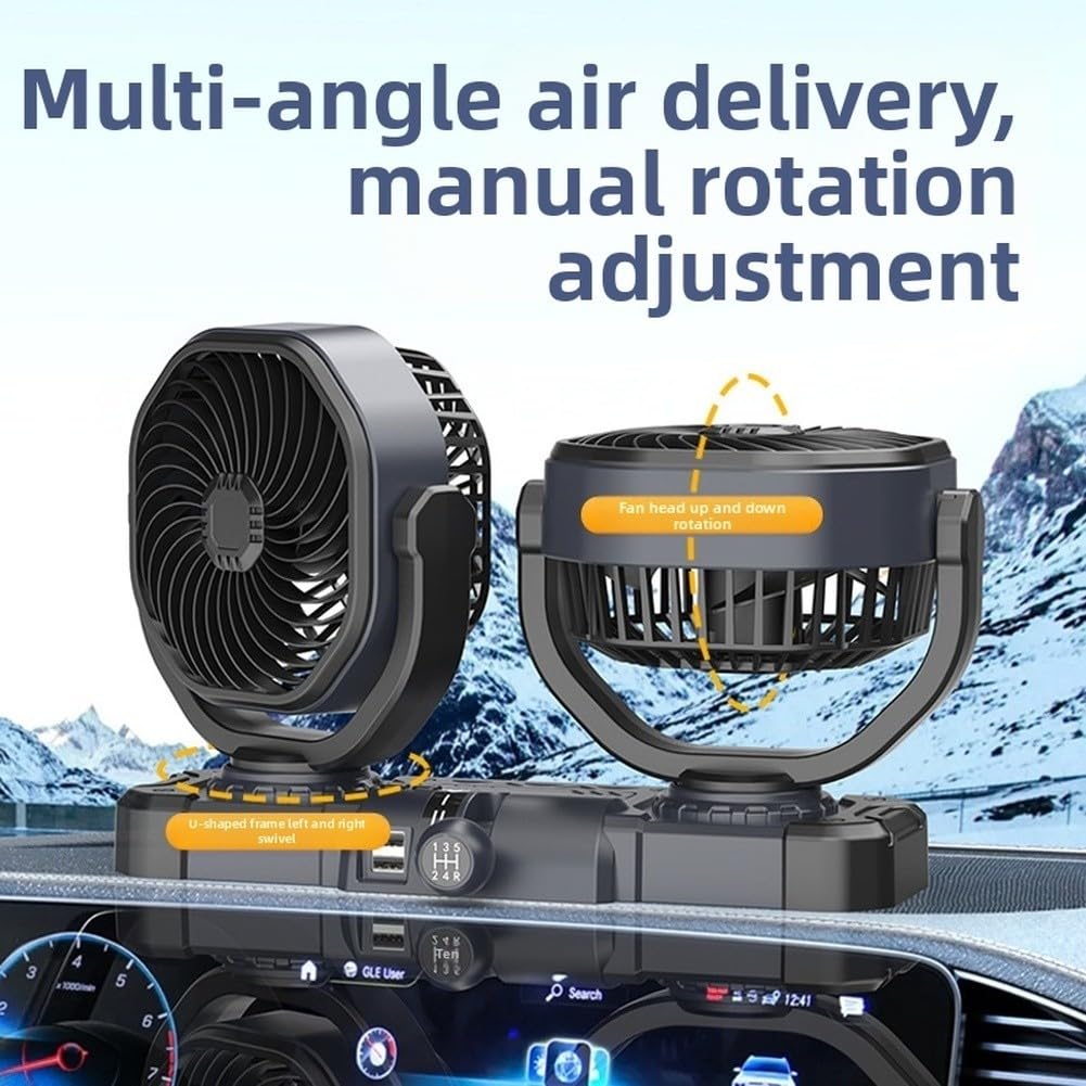 Ventola per auto a doppia testa, 12 V, 24 V, con presa di alimentazione USB e potente raffreddamento (C)