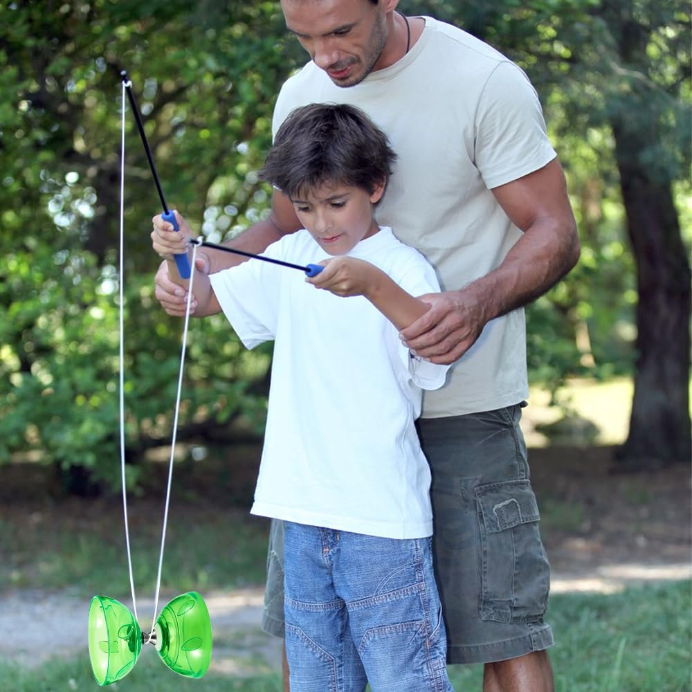 Diabolo Freiläufer mit kugellager Dreifache Lagerung Set, Diabolo Leuchtend im Dunkeln mit Ersatzseil 10m, Stange, Netzbeutel, Diabolomit Kugellager, Geschenk für Anfänger (Leuchtendes Grün)
