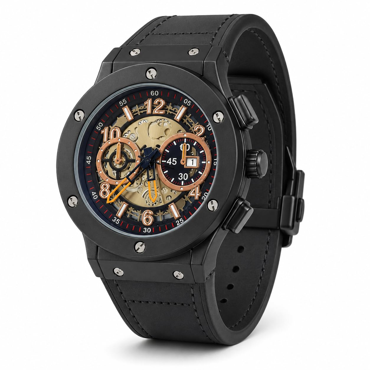 Luxury Watch for Man Automatic Skeleton Analog Black Leather Strap-picture-36