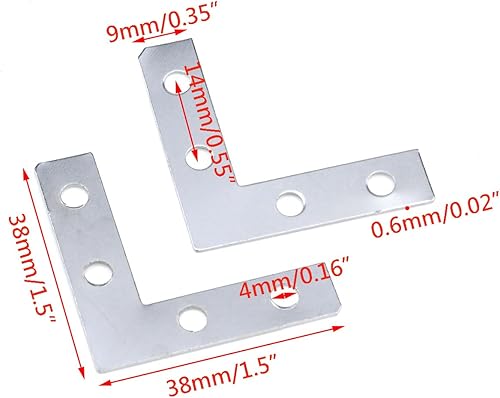 Miniatura 2 de Paquete de 40 soportes plateados en forma de L para juntas de soporte de placa plana, soporte de esquina en ángulo recto