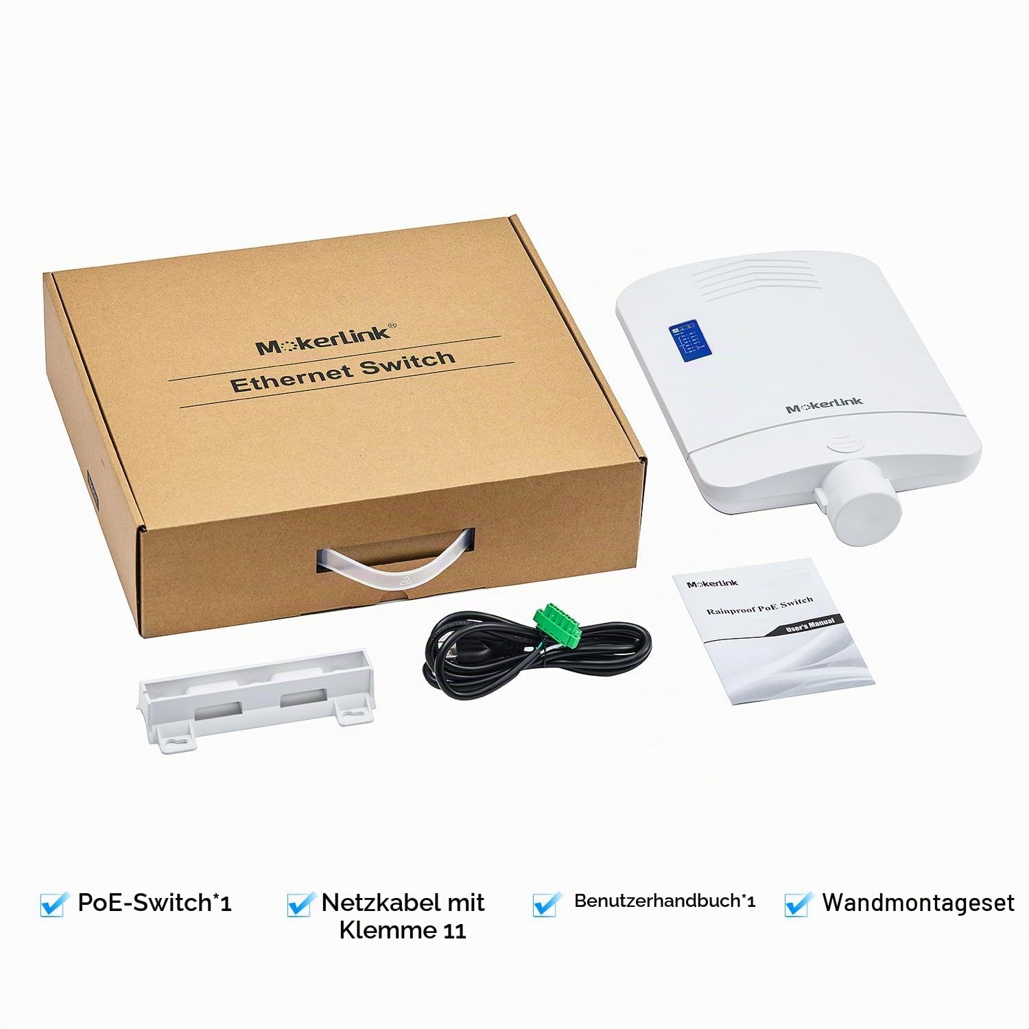 MokerLink Outdoor 10 Port Gigabit PoE Switch, 8 Gigabit PoE, 2 Gigabit SFP, 96W IEEE802.3af/at, IP65 Weatherproof Plug und Play Netzwerk Switch