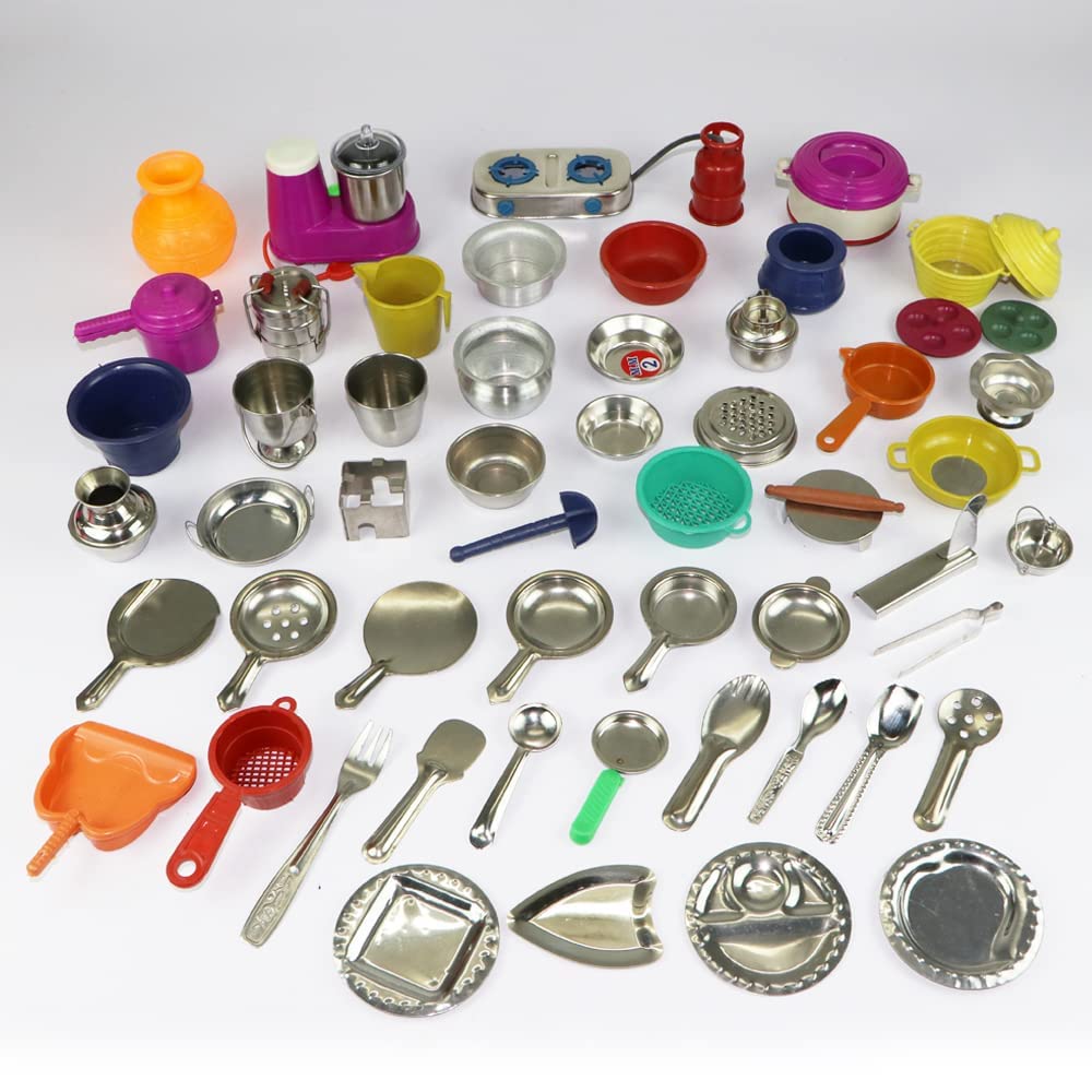 Tirtha Enterprises 52 Pieces - Miniature Kitchen Set, Mini Kitchen Set for Kids, Choppu Jaman, Stainless Steel Kitchen Set for Girls, Miniature Cooking Set (Pack - 52) (B0B85HH5DV) Amazon Price History, Amazon Price Tracker