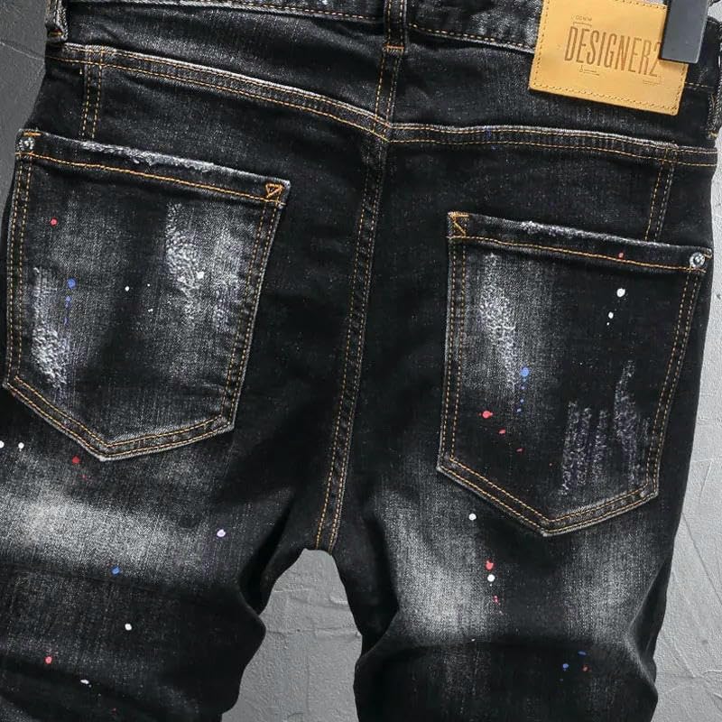 Mens Street Designer Jeans Retro Black Gray9 Stretch Slim Fit Painted Ripped Jeans Men Hip Hop Vintage Denim Pants4