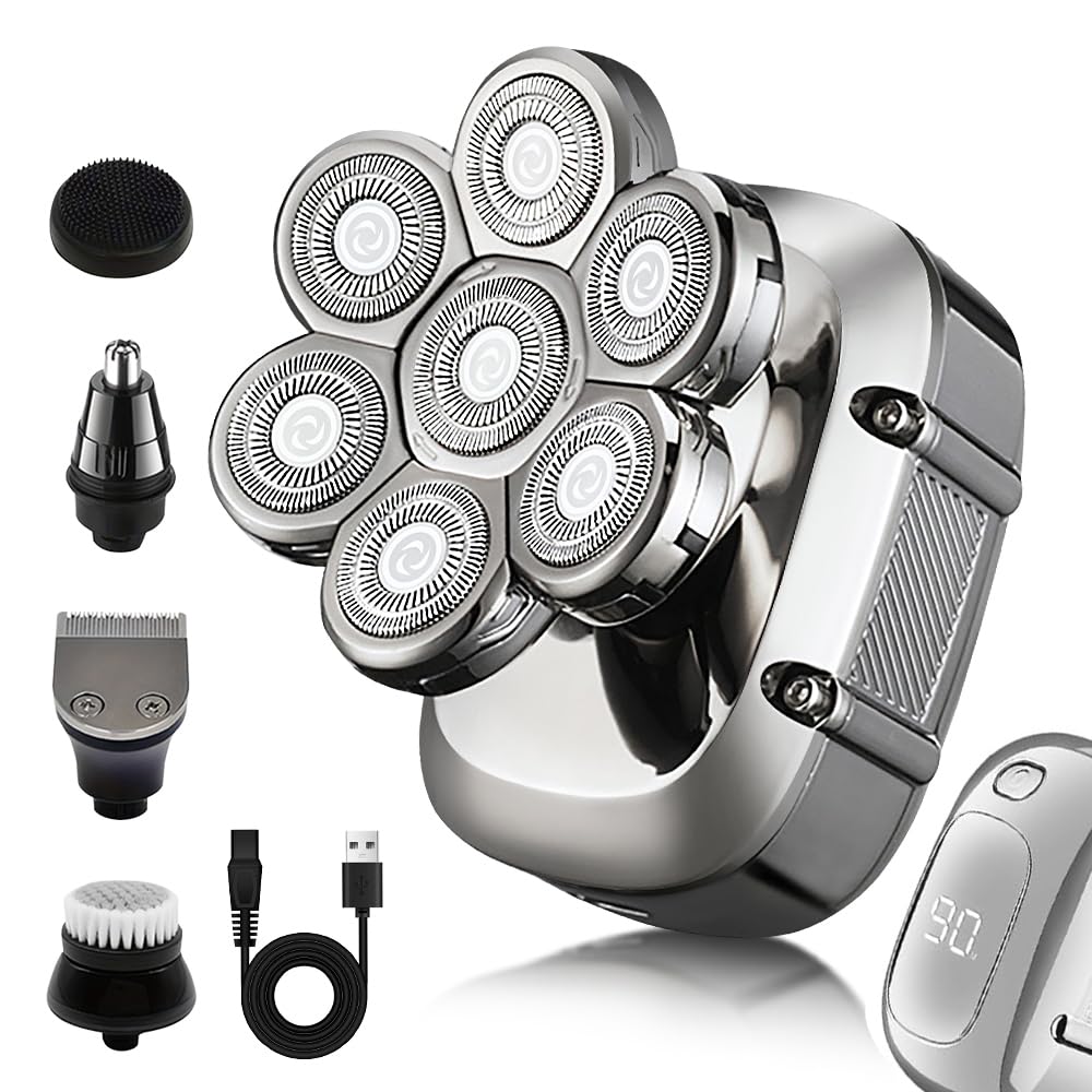 5-in-1 Electric 7D Head Shavers for Bald Men Wet Dry Waterproof Cordless Mens Rotary Razor for Head Face