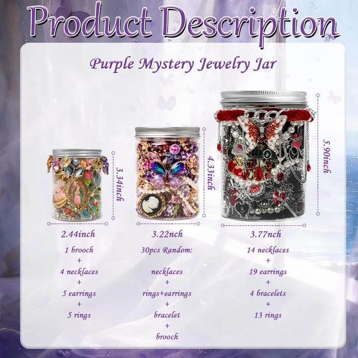 Image of SMUOBT Mystery Jewelry Jar Bundle - Surprise Vintage Jewelry Box for Women,Gift Jewelry Set (Necklace, Earrings, Rings,Kracelet,Keychain) - Unique Birthday Gift for Women