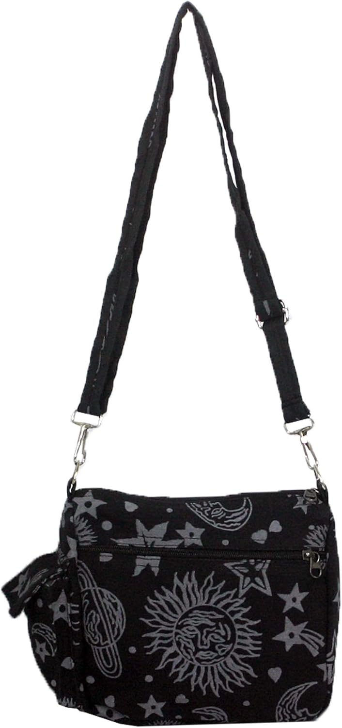 Sun Moon Stars and Planets Celestial Hippie Boho Crossbody Single Shoulder Bag - Image 2