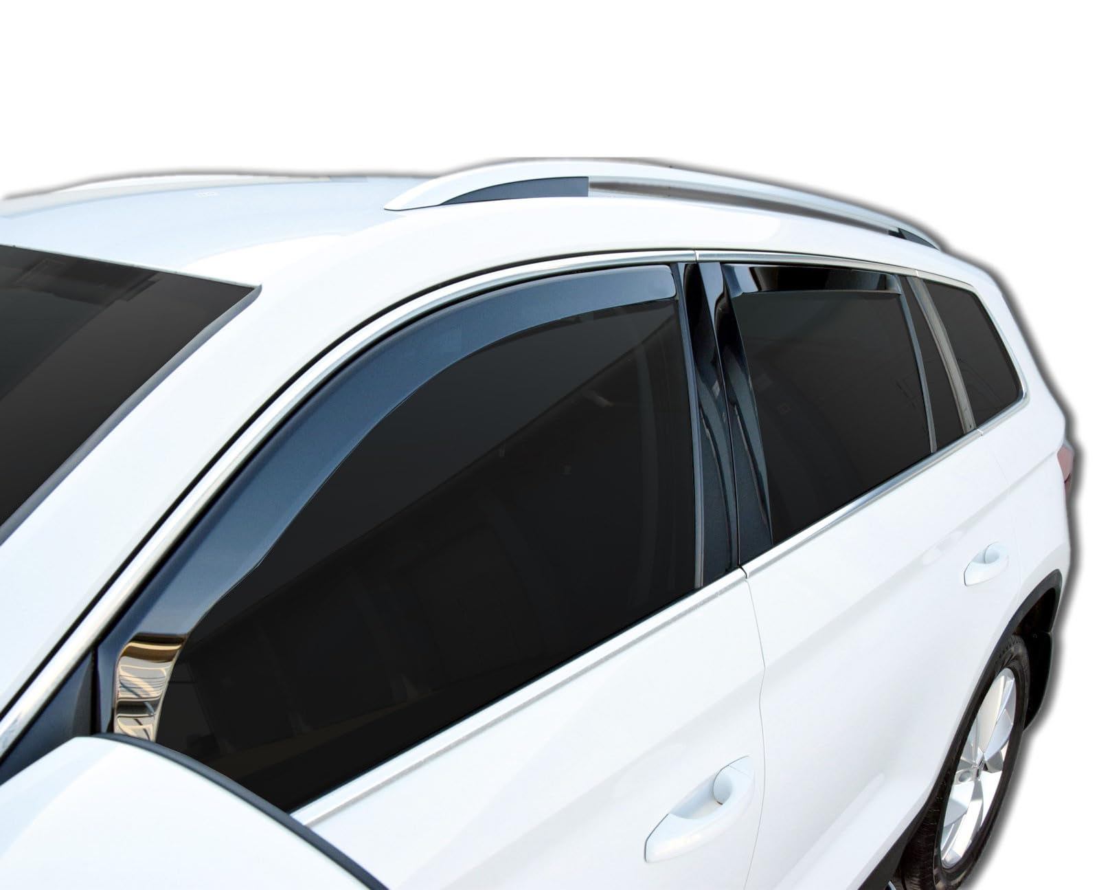 J&J AUTOMOTIVE GP Windabweiser passend für Skoda Kodiaq 2016-2023 4tlg, Vorne und Hinten Regenabweiser Passform Getönt Schwarz