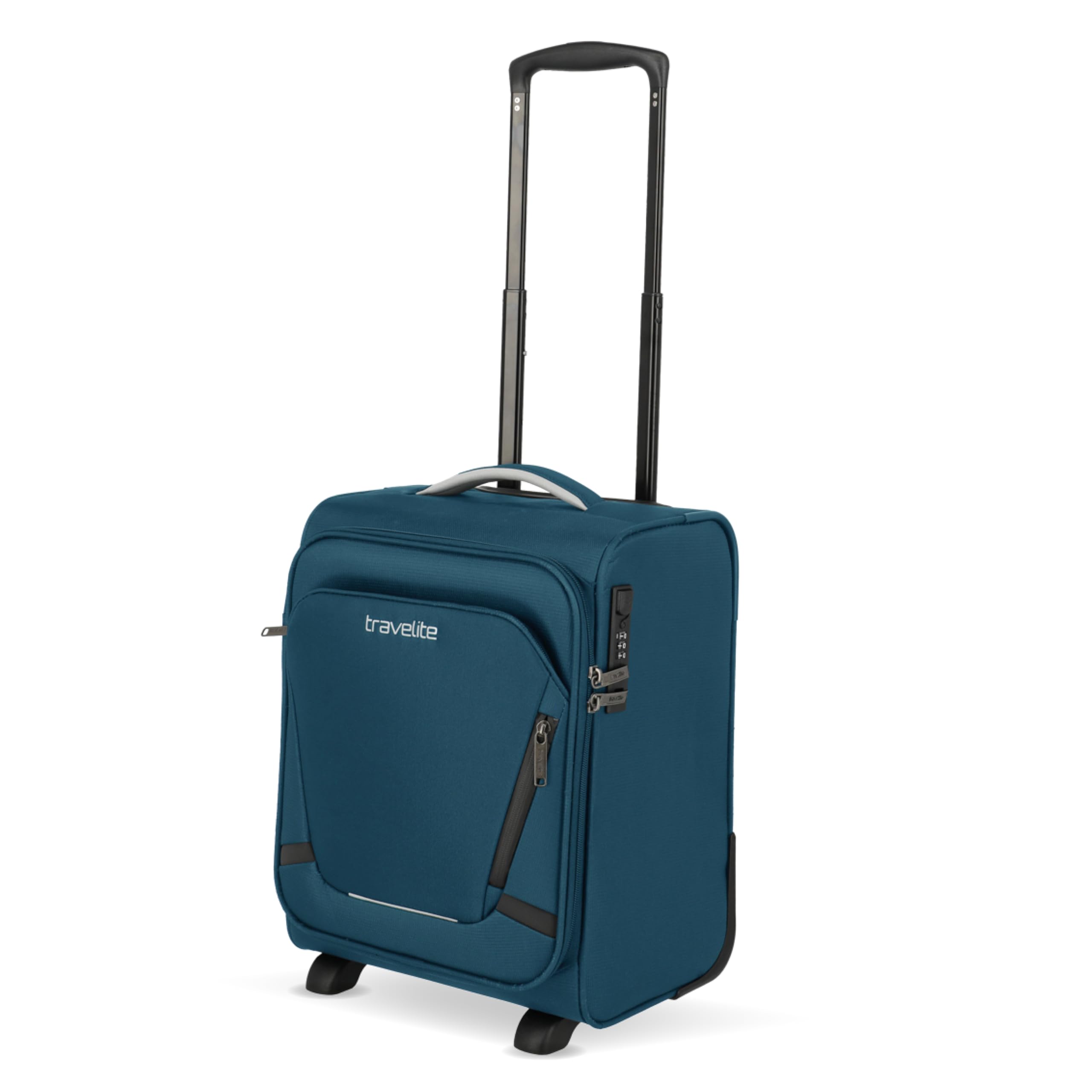 Travelite Jetpack Handgepäck Koffer 40x30x25 cm, für Eurowings, 1,8 kg, ultraleichtes Weichgepäck, 2-Rollen, Zahlenschloss, aufsteckbarer Trolley
