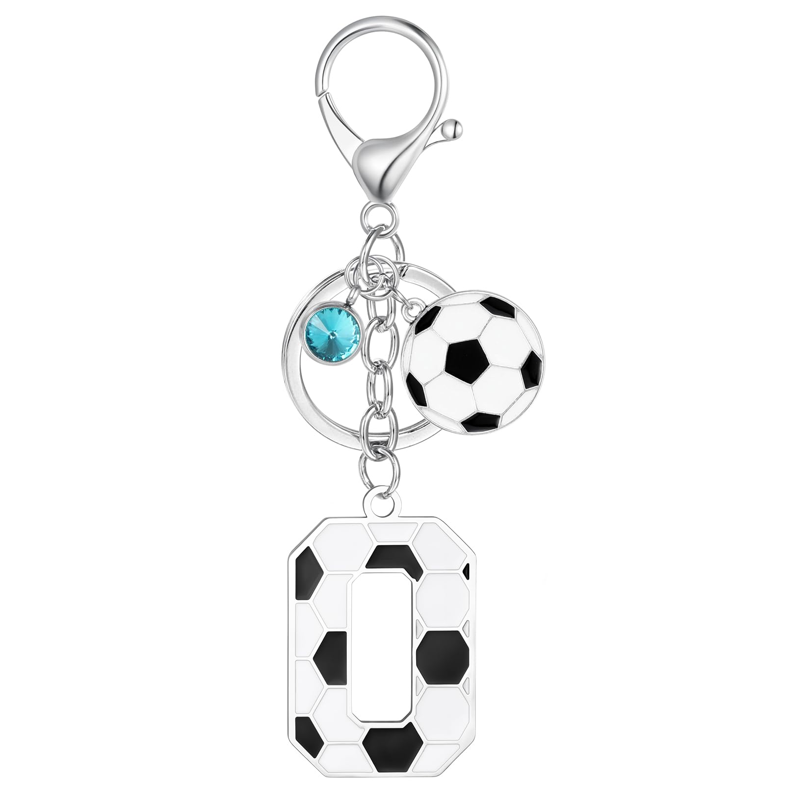 MWOOT Football Alphabet Initial Letter Keychain, Soccer Design Name Keyring with Rhinestone Football Pendant for Boys Girls, Soccer Lovers Keyring Gifts for Door Car Key Backpack Decor(O)
