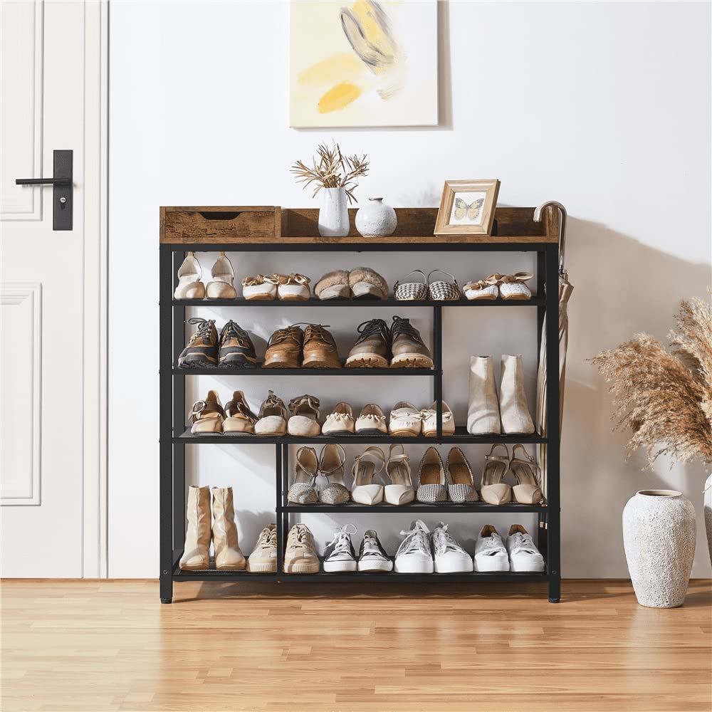 Étagère à Chaussures Meuble de Rangement de Salon Étagère à Chaussures à 6 Niveaux avec Boîte de Rangement, Étagère de Rangement, Étagère de Rangement Étagère Organisateur de Chaussures