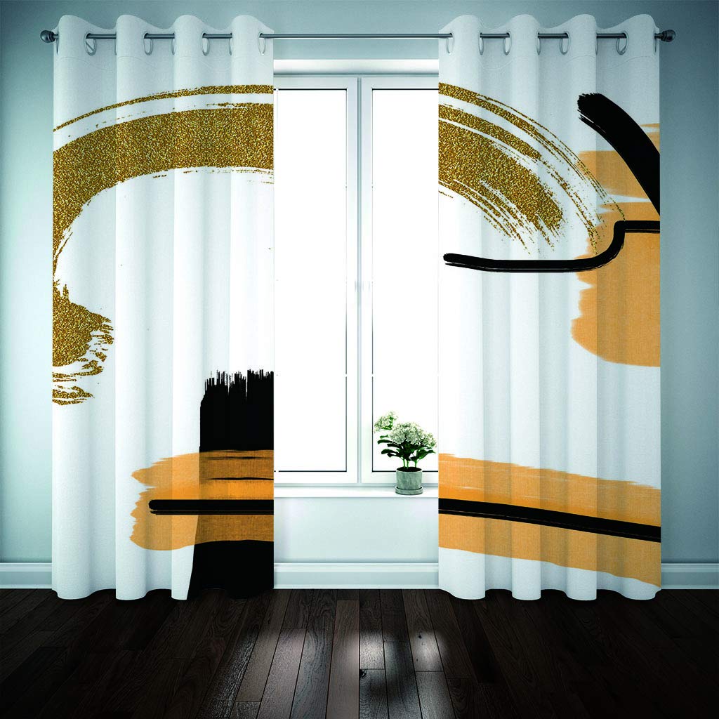 Moderne Abstrait géométrique Art Design Noir Blanc 2 pièces Fin drapé Rideau de fenêtre pour Salon Chambre décor-3,100W160H(CM) 40x63in,Grommet Top