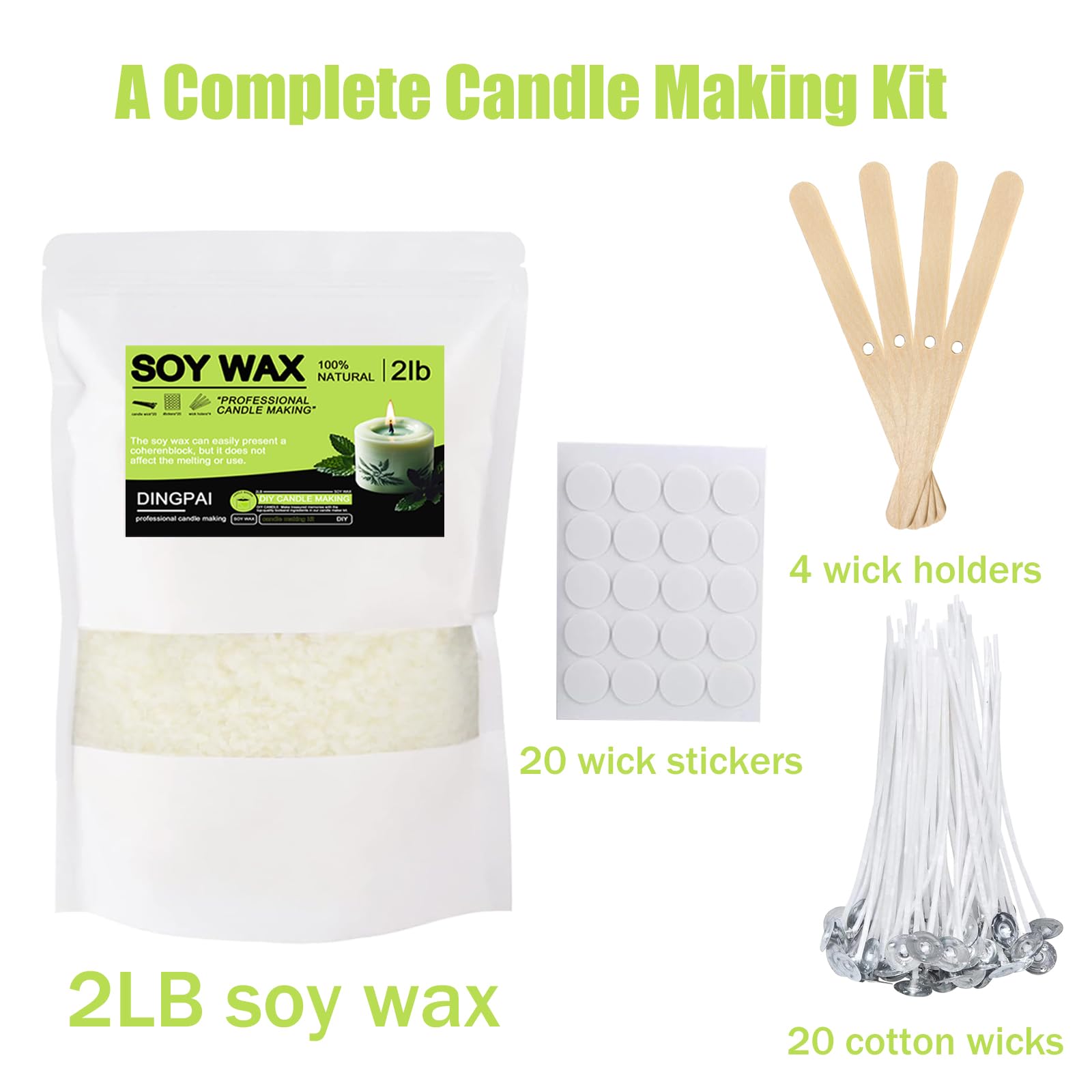 DINGPAI Natural Soy Wax for Candle Making, 2lb Organic Soy Wax Flakes, Premium Soy Candle Wax for Candle Making Supplies, Pure Candle Wax from Farm, No Harmless, Additives