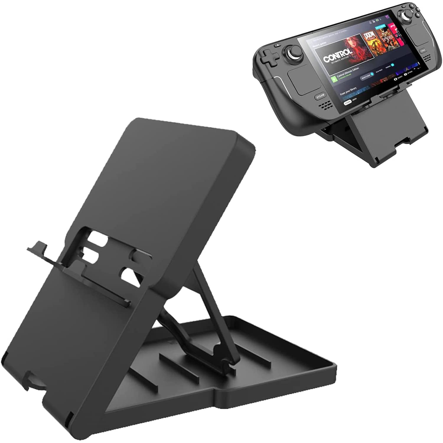 KASTWAVE Stand Base Compatible with Valve Steam Deck, Adjustable Portable Stand for Handheld Gaming,Foldable Multifunctional Anti-Slip and Heat Dissipation Base for NS Switch (Black)