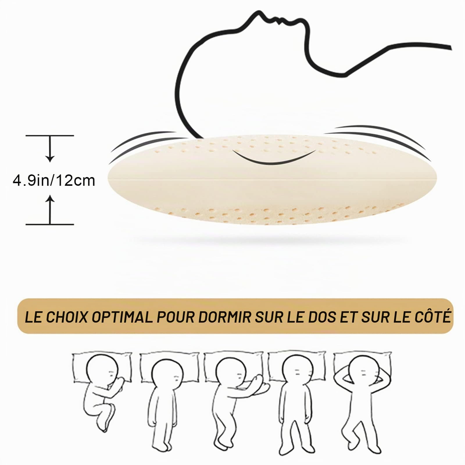 Talatex Oreiller Dunlop 100 % latex naturel, aide à soulager la pression et les douleurs au cou et aux épaules, sans produits chimiques toxiques en mousse à mémoire de forme