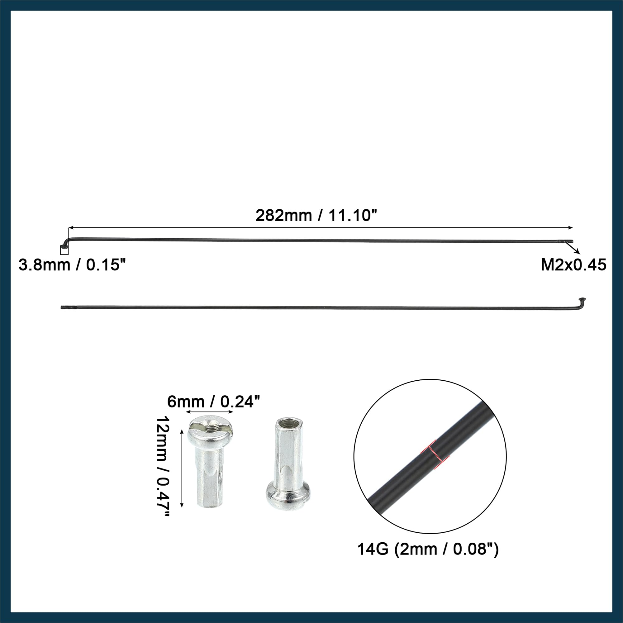 TUCKBOLD 12 Pcs 14G J Bend 282mm Bike Bicycle Spokes with Nipples Black Automotive Parts, 282 mm - Image 3