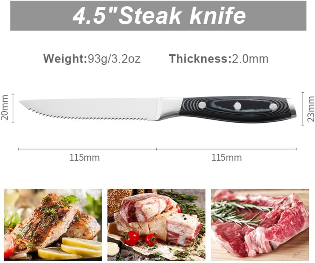 4.5 Inch Steak Knives Set of 6,Very Sharp Steak Knife,Dishwasher Safe,50CR15MOV Stainless Steel,Premium Serrated Carbon Stainless Steel Steak Knife with Gift Box