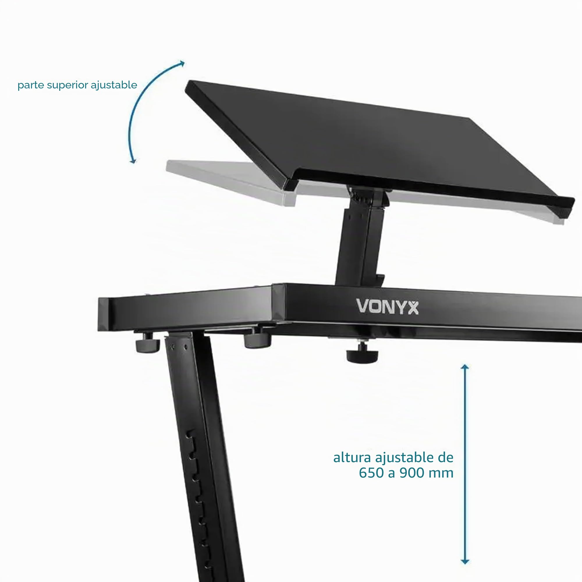 Vonyx cabina DJ plegable con mueble ajustable y pantalla frontal, estructura portátil con mesa y meseta inclinable, lycra elástica, ideal para DJ móvil y eventos