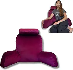 Almofada de Leitura com Apoio Lombar e Travesseiro para Pescoço – Suporte Ergonômico para Costas Braços em Cama ou Sofá – Ideal para Jovens, Adultos e Idosos – Tecido Suede (Vinho - Cód.:17, Grande)