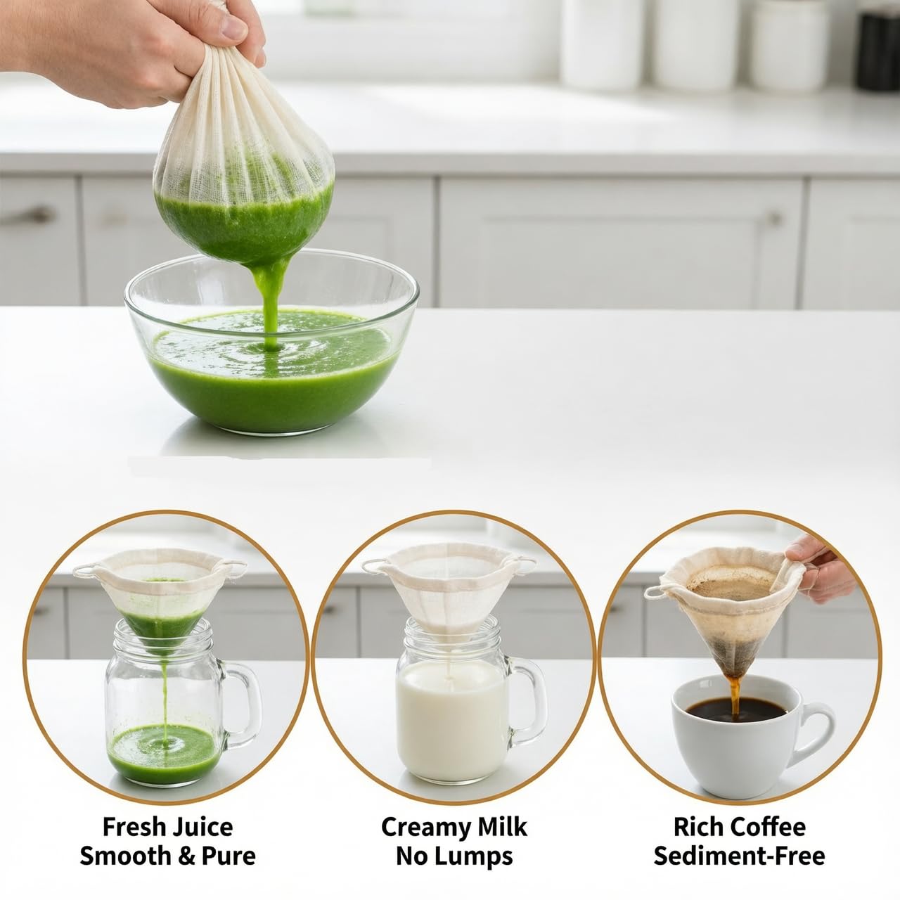 4 Panni per Formaggio Riutilizzabili, Cotone Non Sbiancato per Filtrare Yogurt, Succo di Verdura, Latte, 50x50 cm e 60x60 cm, Adatti per Lavorare con Alimenti Caldi, Facili da Pulire e Duraturi