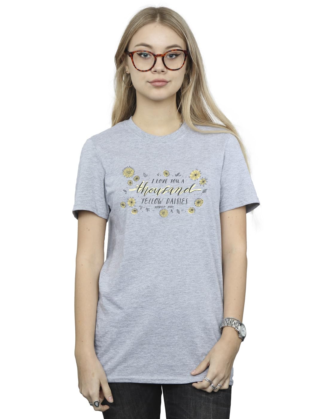 Absolute Cult Gilmore Girls Women's I Love You A Thousand Yellow Daisies Boyfriend Fit T-Shirt Sport Grey Small