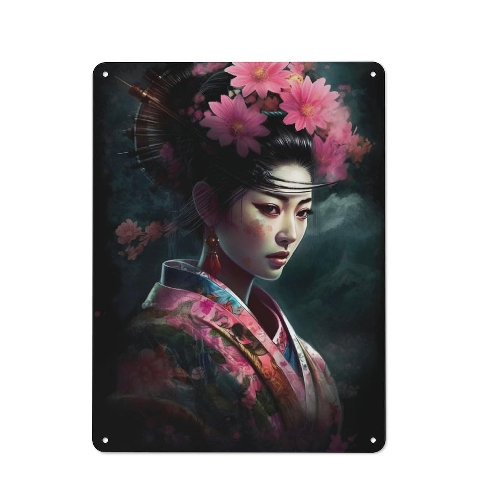 Junmoney Geisha Japan Metal Plaque 40X30cm With For Garage Wall, Rustic Decor, For Winter Interiors And Metal Sign Collectors