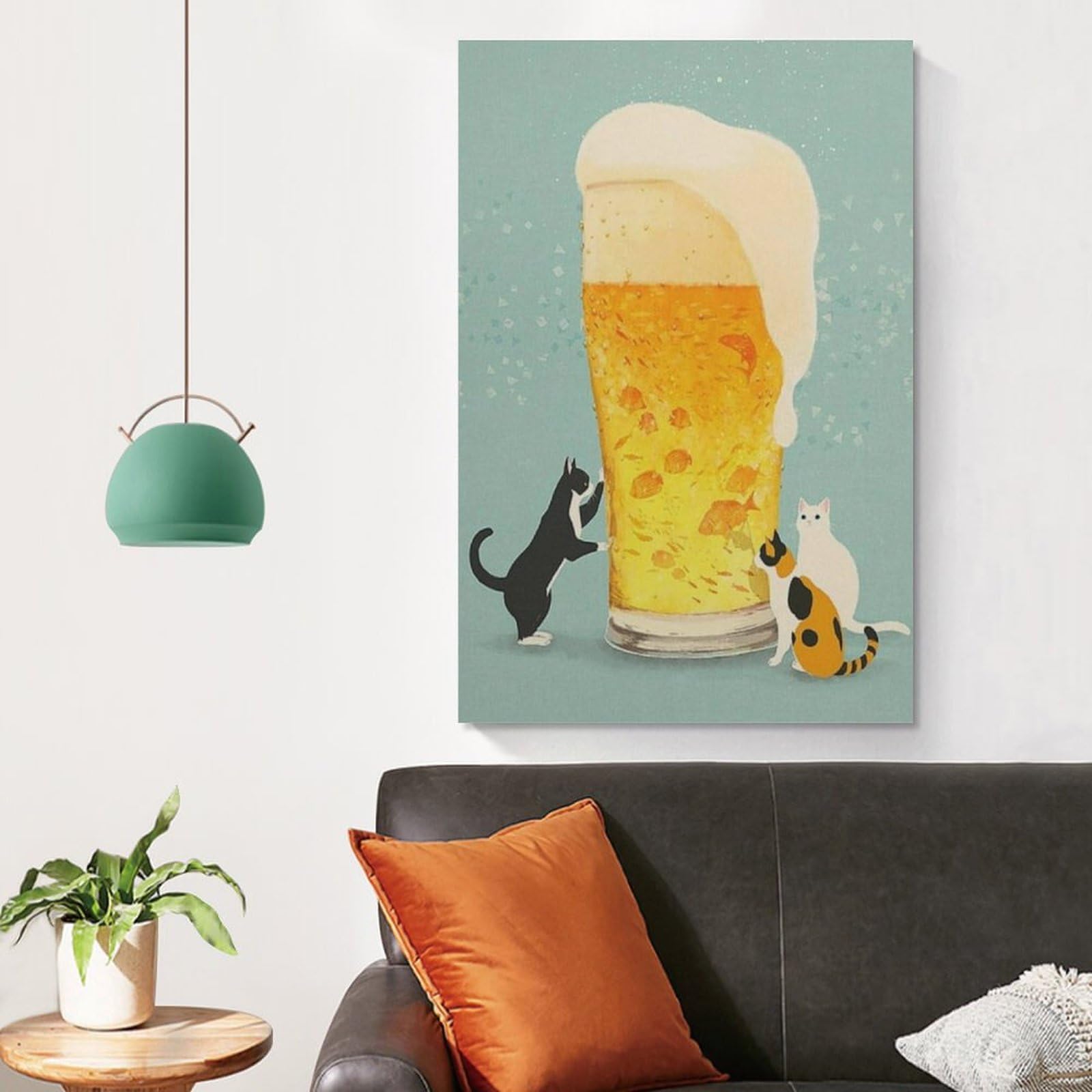 Amazon.co.jp: 三匹の猫とビール 絵画 北欧 アートポスター 印刷