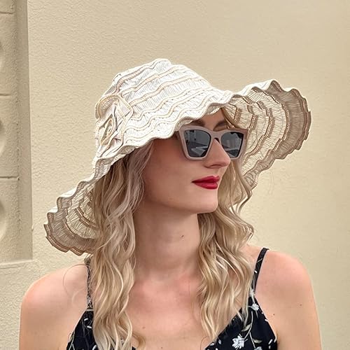 Miniatura 8 de Sombreros de sol de playa vintage para mujer, sombrero de verano plegable de ala ancha