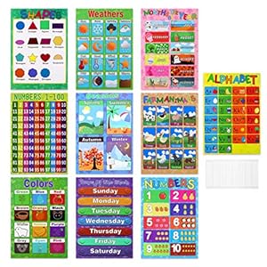 NUOBESTY Educatieve posters voor peuter en kind,Kleuterschool Posters Homeschool benodigdheden voor klaslokaal Decor,ABC…
