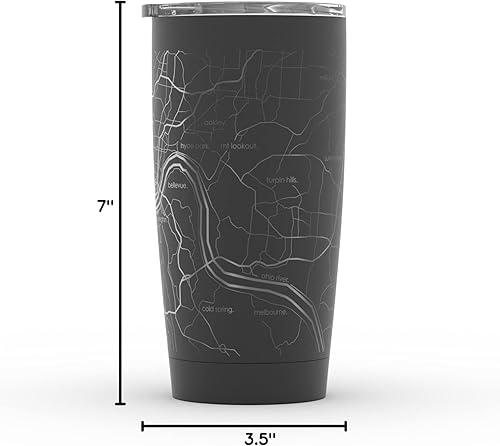 Vista 143 de Well Told Vaso de café aislado con diseño de mapa de Nueva York grabado, taza de acero inoxidable grabada (20 onzas, negro) con aislamiento de mapa