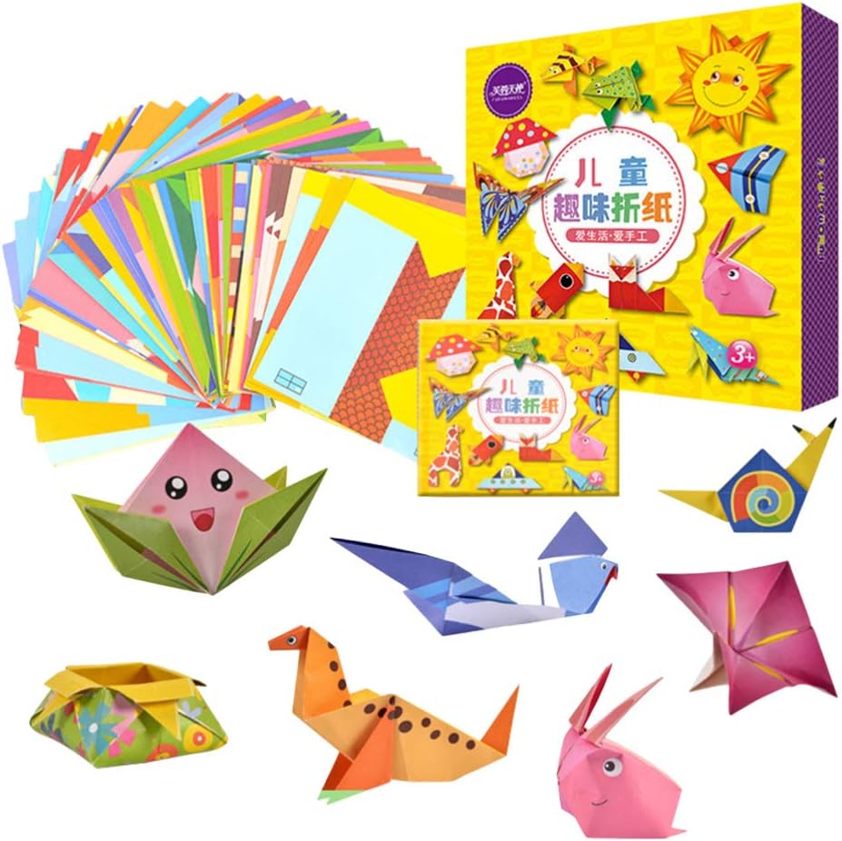 TOYANDONA Kids Origami Kit Cartoon Animal Craft Folding Paper Handcraft Colored Paper Double Sided Arts and Crafts Project for Kindergarten Store School Office (Basic Edition)