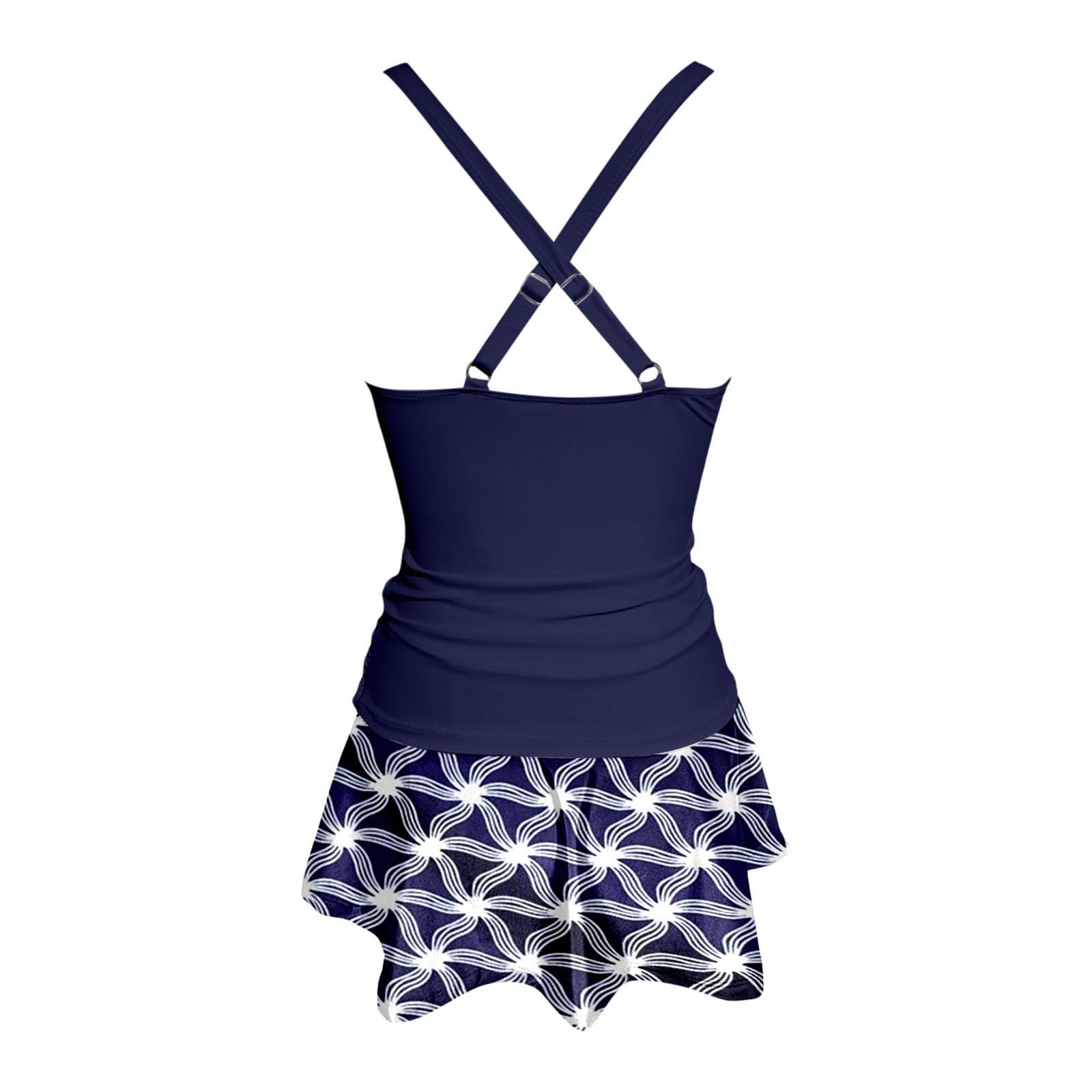 Costume da bagno tankini con gonna per vacanze in spiaggia, stile split nero, da donna, alla moda, scollo a V, con stampa, versatile per giornate estive al mare