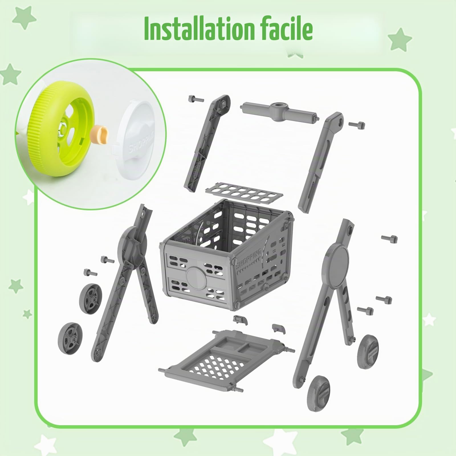 Chariot de Courses Enfant, 31Pièces Chariot de Supermarché Jouet avec Accessoires de Fruits Légumes Nourriture, Jeux de Rôle Caddie D'épicerie Magasin pour Garçons et Filles (Vert)