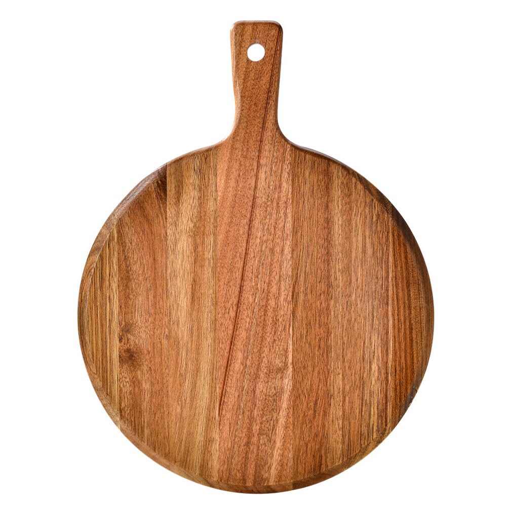 Planche à pizza ronde bois noble Cabilock avec poignée ergonomique élégante